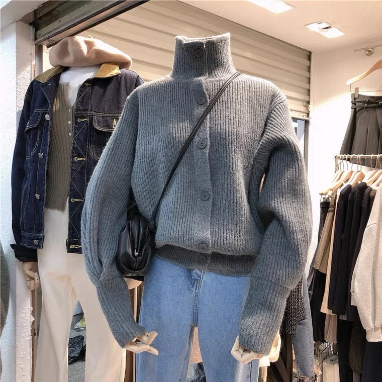 Sweater jacket, thickened, loose, lazy, turtleneck, winter's new bat-sleeved cardigan  1399 Boat Neck Shawl Collar Notched Collar
