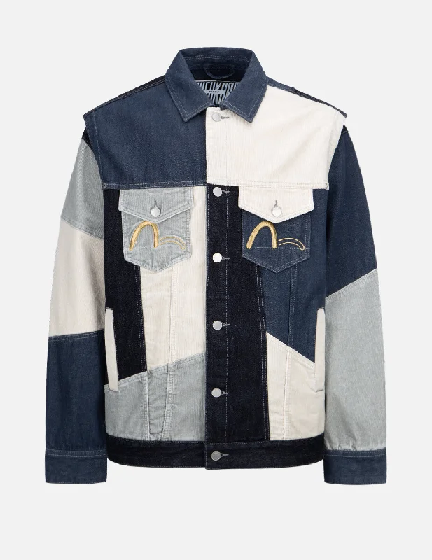 Tri-Tone Fabric Mixed Denim Jacket Striped Jacket Polka Dot Jacket Floral Jacket