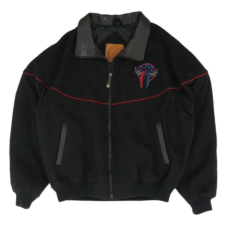 Vintage Black Embroidery Detail Lightweight Jacket A-Line Jacket Boat Neck Shawl Collar