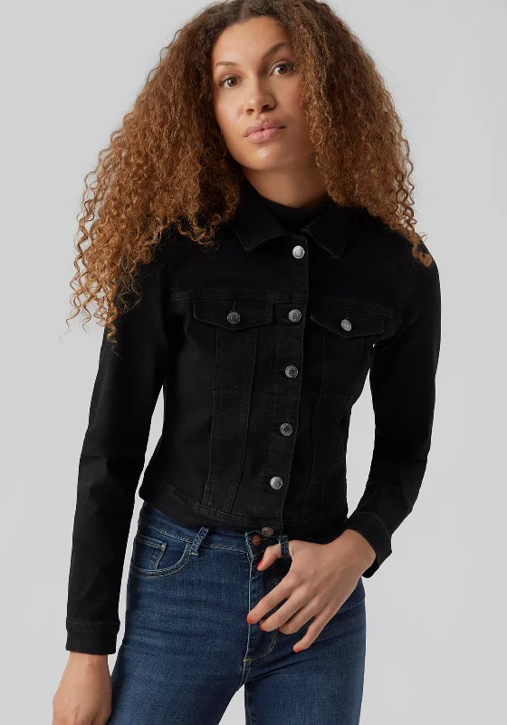 Vero Moda Luna Denim Jacket, Black Knit Fabric Woven Fabric Fleece Fabric