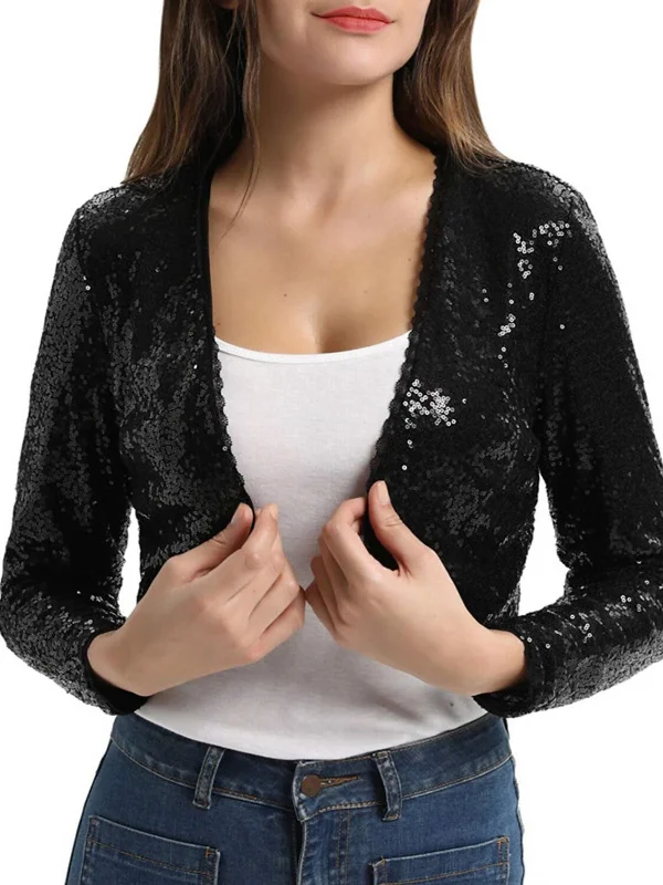 Women's Wrap Long Sleeves Sequin Jacket Wedding Wrap with Glitter Fleece Fabric Down Fabric Feather Fabric