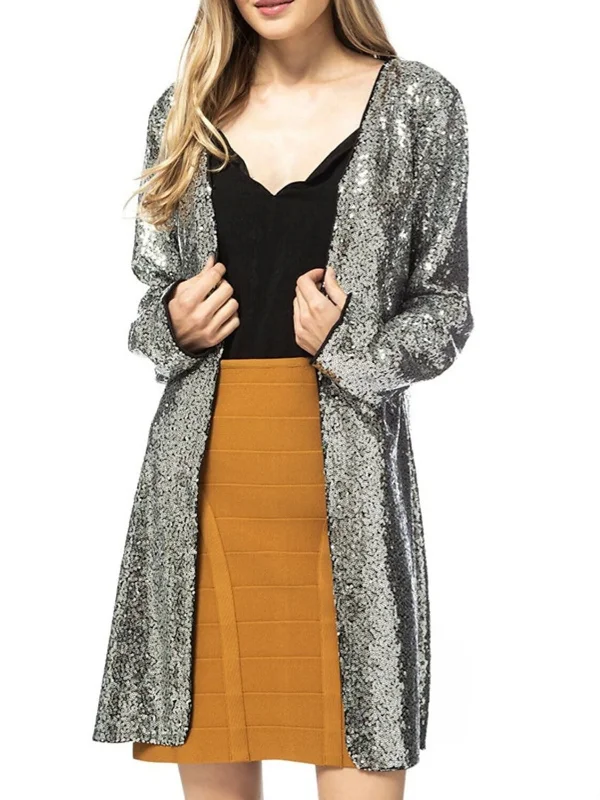 Women's Wrap Long Sleeves Sparkling Sequined Wedding Guest 's Coats / Jackets Lace Jacket Ribbed Jacket Sequined Jacket