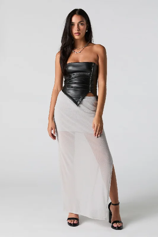 Sparkle Mesh Slit Maxi Skirt velvet skirt luxury