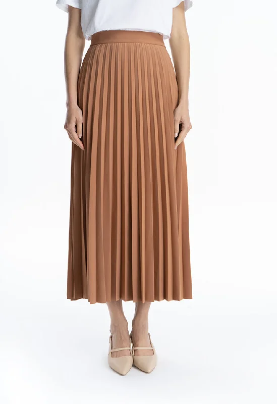 Solid Pleated Wide Skirt ruffled skirt detail