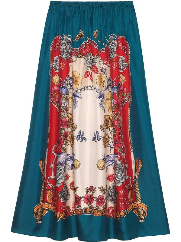 Silk skirt with Boudoir print velvet skirt rich