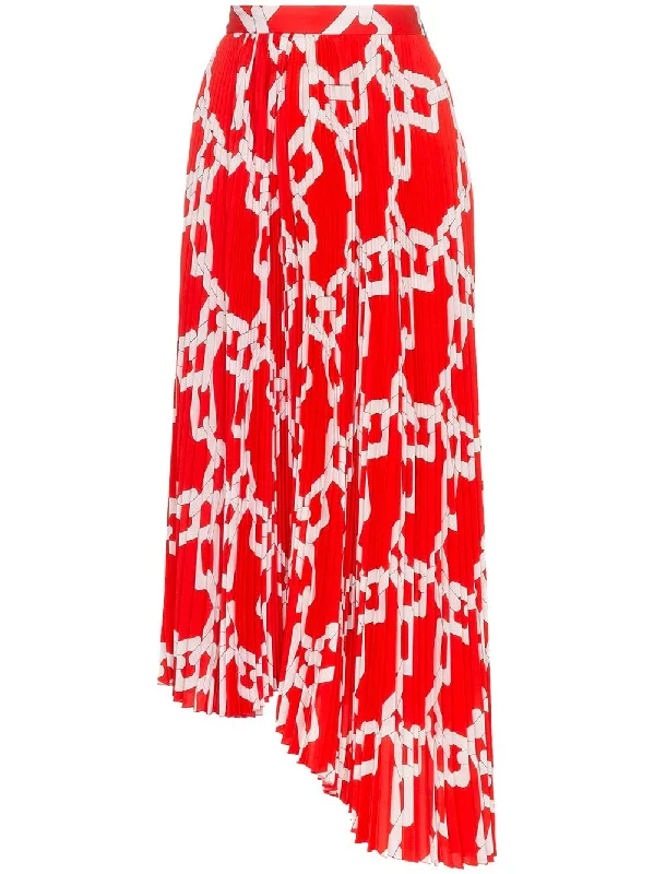 chain print asymmetric pleated skirt chiffon skirt airy