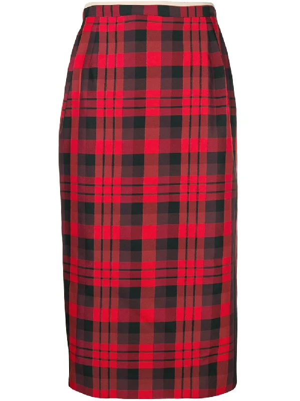 tartan midi pencil skirt linen skirt airy