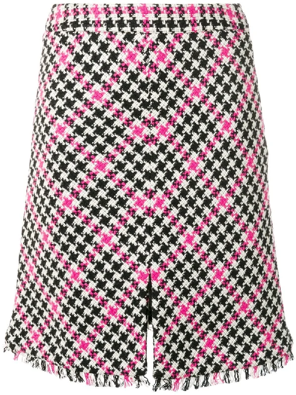 checked A-line skirt leather skirt durable