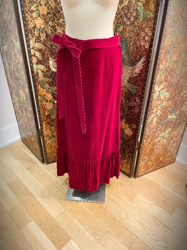 1970s Saks Fifth Avenue Red Velvet Maxi Skirt cashmere skirt soft