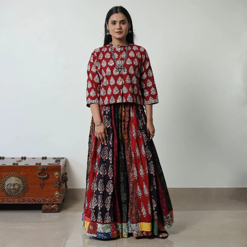 Multicolor - Bagh Print Skirt with 24 Kali Patchwork 14 spandex blend skirt