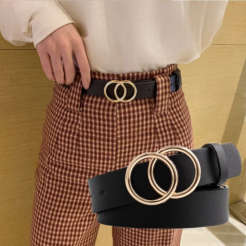 22 Styles Fashion Leather Women Belts Harajuku Gold Silver Double Round Buckle Waist Strap Trouser Jeans Female Waistband Comfortable Straight-Legged Denim 22 Styles Fashion Leather Women Belts Harajuku Gold Silver Double Round Buckle Waist Strap Trouser Jeans Female Waistband Comfortable Straight-Legged Denim