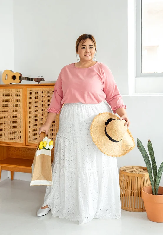 Ashleye Cotton Eyelet Tier Skirt - White silk skirt smooth