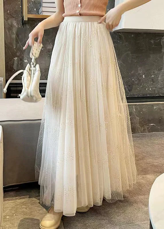 Art Apricot Solid Wire High Waist Tulle Skirts Summer elastic waist skirt