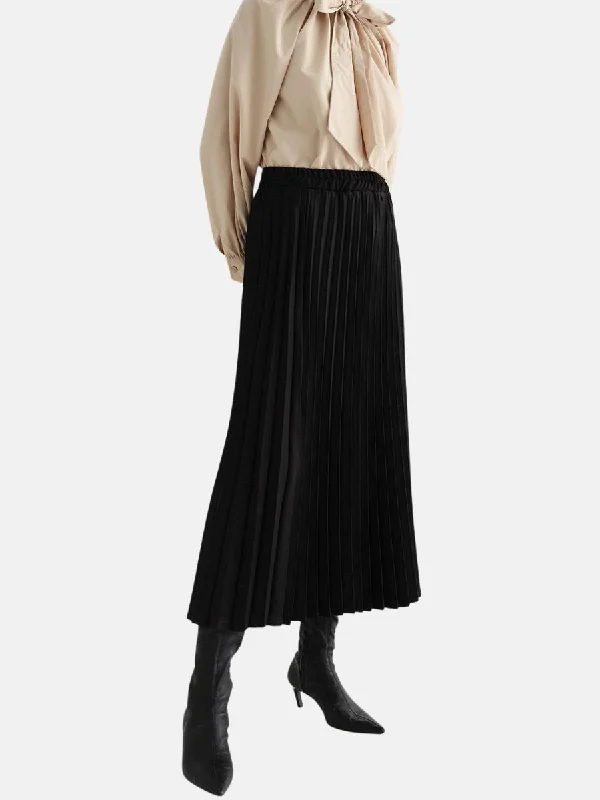 Athens Pleated Long Skirt Black denim skirt classic