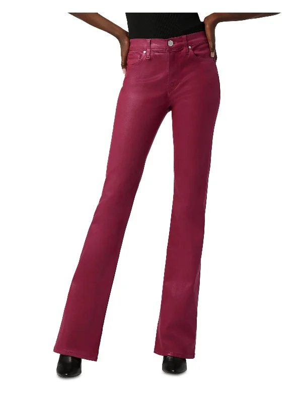 Barbara Womens High Rise Coated Bootcut Jeans Trendy Paperbag Waist Jeans