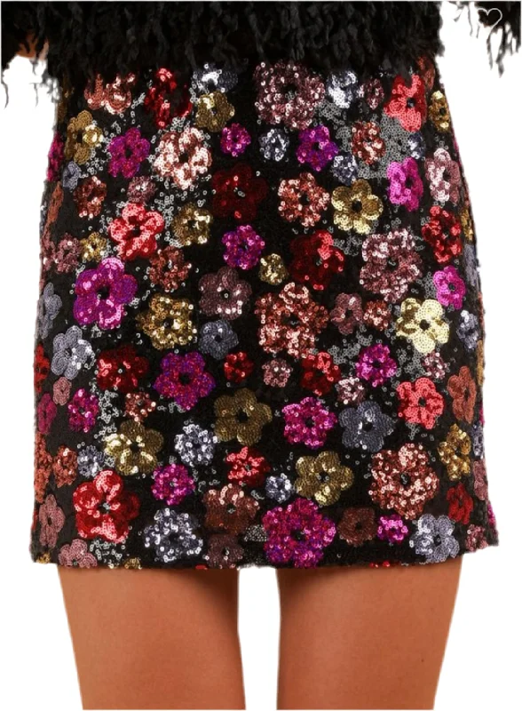 Blake Floral Sequin Holiday Mini Skirt denim skirt stylish