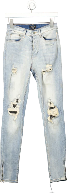 boohooMan Blue Skinny Stretch Rip And Repair Vintage Faded Jeans W28 Chic Double Waistband Jeans boohooMan Blue Skinny Stretch Rip And Repair Vintage Faded Jeans W28 Chic Double Waistband Jeans