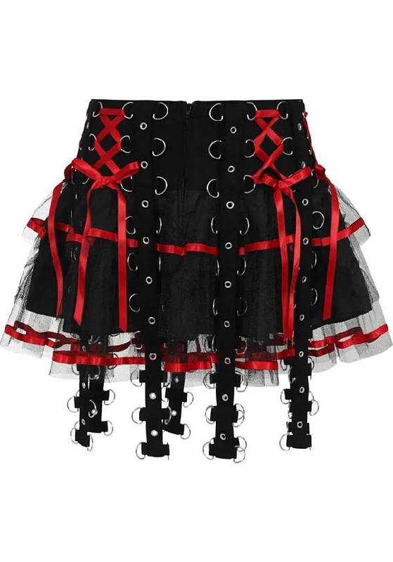 Chai [Black/Red] | MINI SKIRT flowy skirt hem