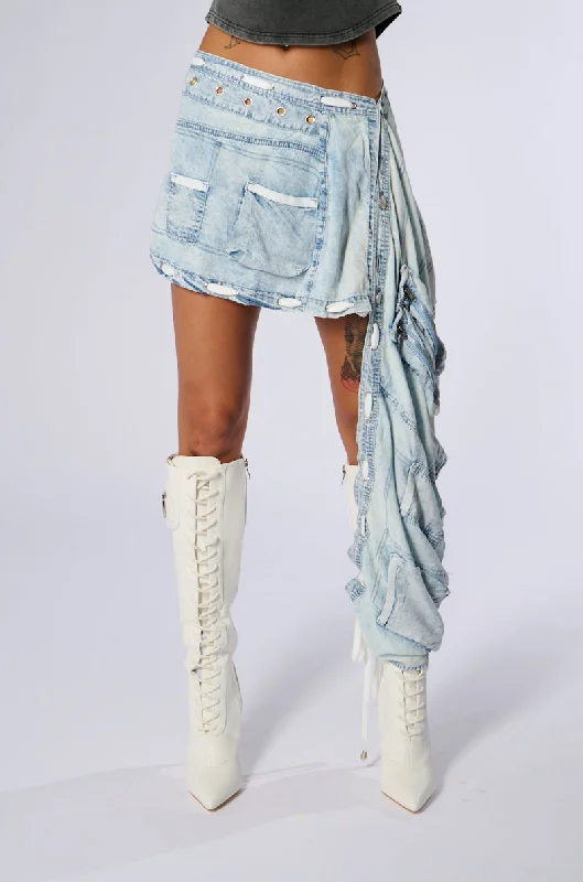 CHAMBRAY DENIM WRAP AROUND MINI SKIRT linen skirt light