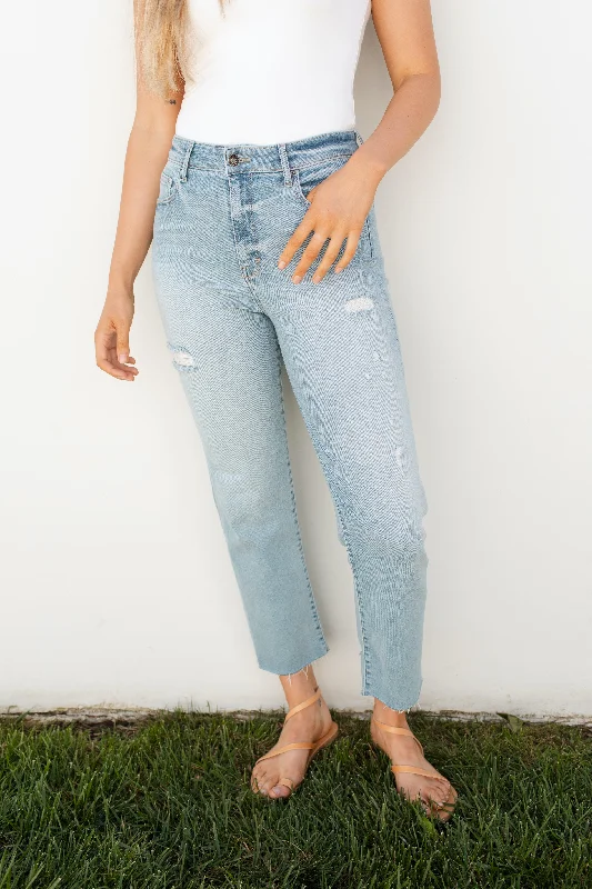Chrissy Distressed Straight Leg Jeans Casual Distressed Skinny Jeans