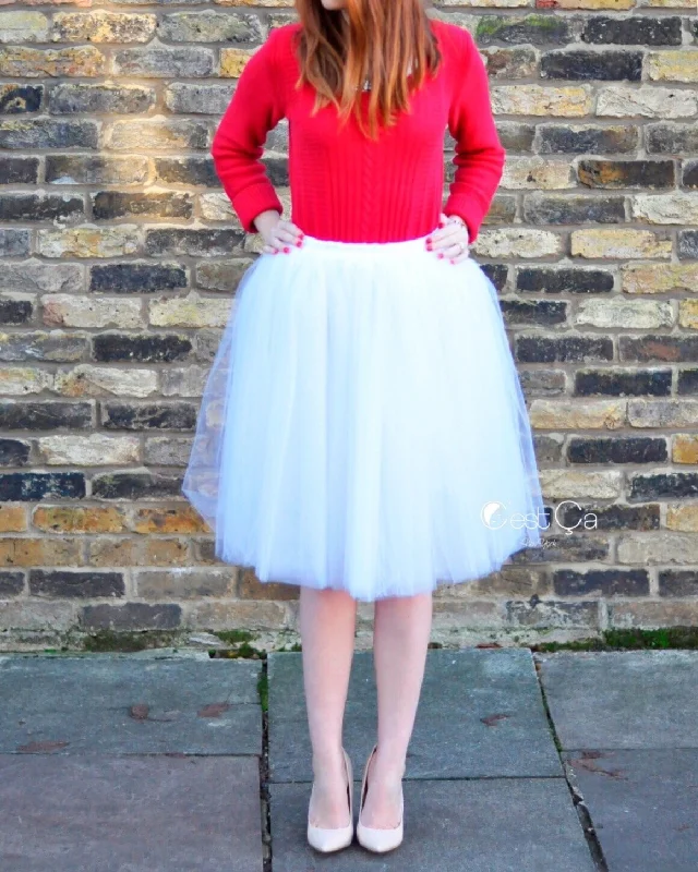 Clarisa Snow White Tulle Skirt - Midi denim skirt fashionable