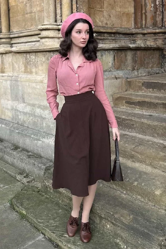 Classic 1940s Style A-Line Skirt in Brown chiffon skirt delicate