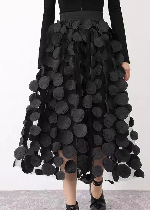 Elegant Black  Patchwork Tulle Skirt Fall wool skirt sturdy