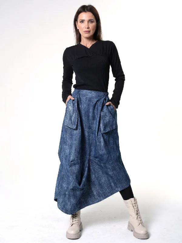 Denim Skirt with Draped Details slim fit skirt