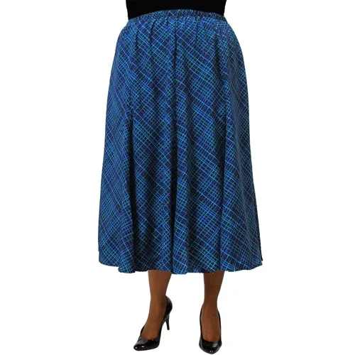 Diagonal Plaid Blue 8-Gore Plus Size Skirt cotton skirt soft