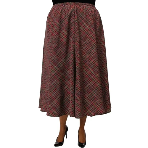 Diagonal Plaid Brown 8-Gore Plus Size Skirt maxi skirt elegant