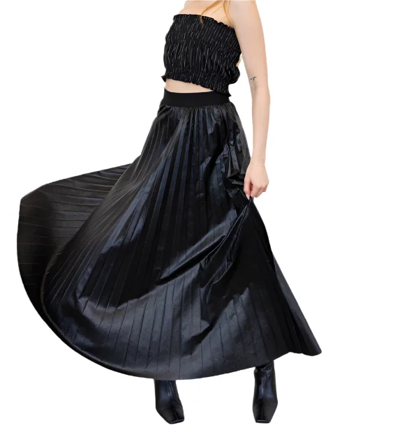 Faux Leather Pleated Skirt leather skirt bold