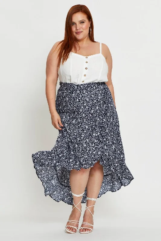 Floral Print Maxi Skirt High-low breathable skirt fabric