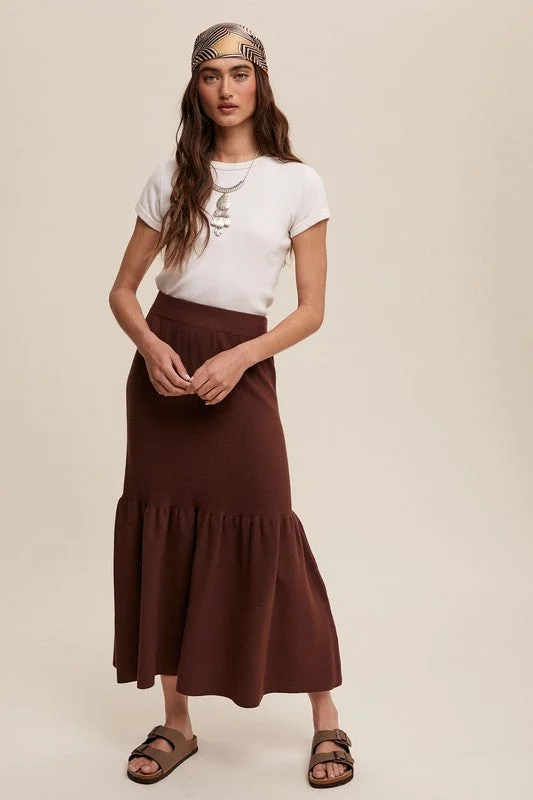 FLOUNCE HEM KNIT SKIRT leather skirt bold