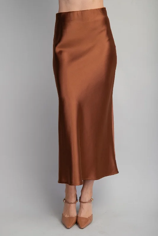 Glow Satin Skirt - Brown denim skirt casual