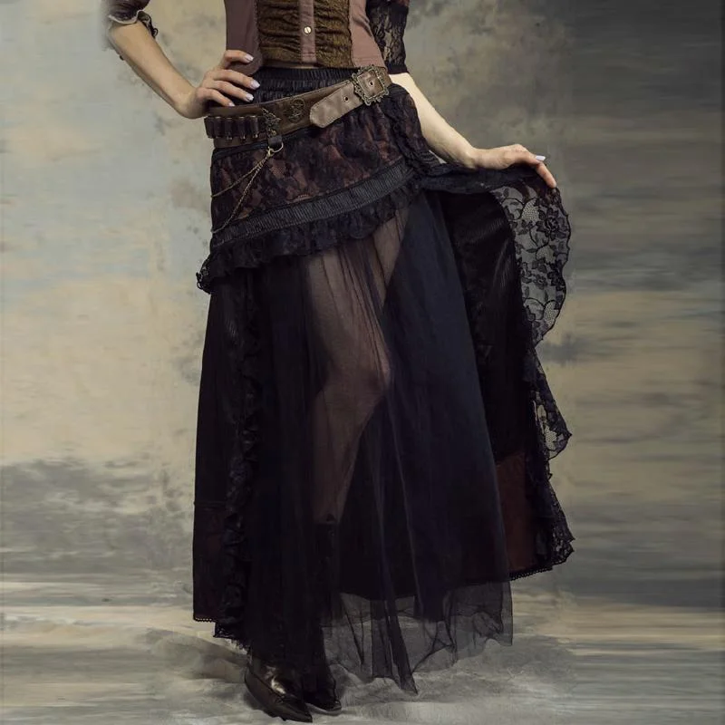 Women's Goth Multilayered Net Front Skirt velvet skirt rich