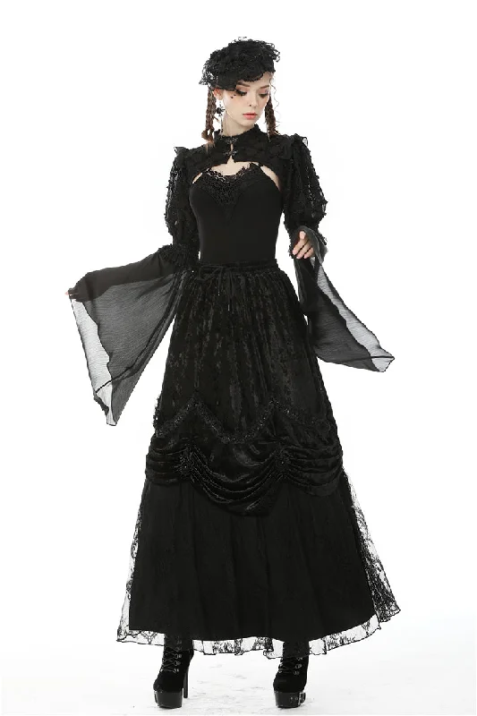 Gothic gorgeous frilly maxi skirt KW192 linen skirt light