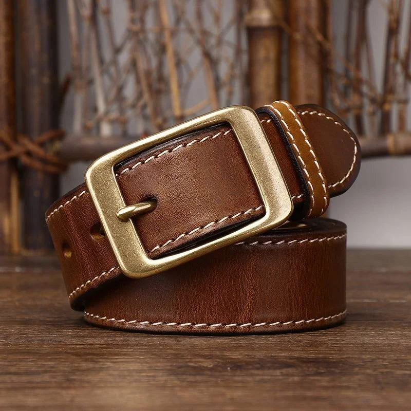 Handmade Double Stitches Extra Thick Leather Men's Jeans Belt Casual Wide-Legged Denim Jeans Handmade Double Stitches Extra Thick Leather Men's Jeans Belt Casual Wide-Legged Denim Jeans