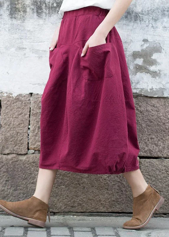 Handmade Mulberry High Waist Pockets Linen Skirts Fall chiffon skirt flowing