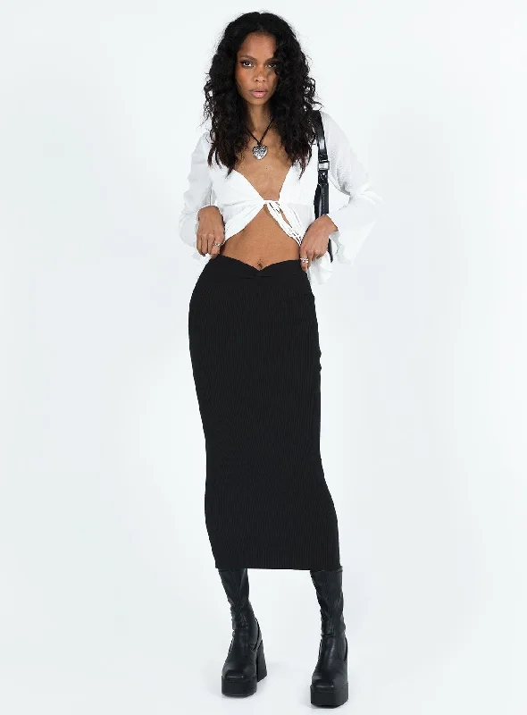 Hatcha Midi Skirt Black corduroy skirt durable