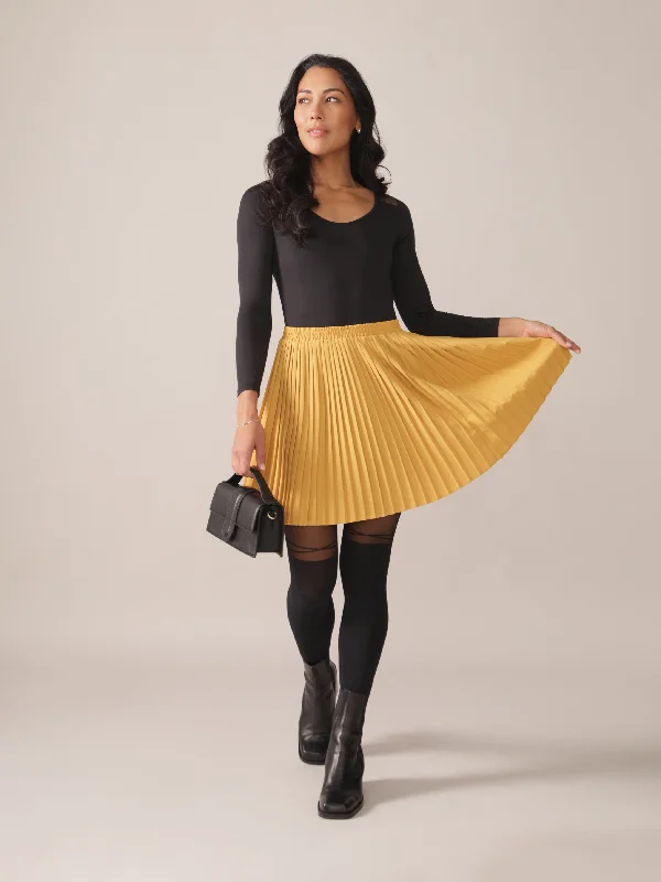 Hazel Pleated OTK Skirt in Honey Gold cashmere skirt fine