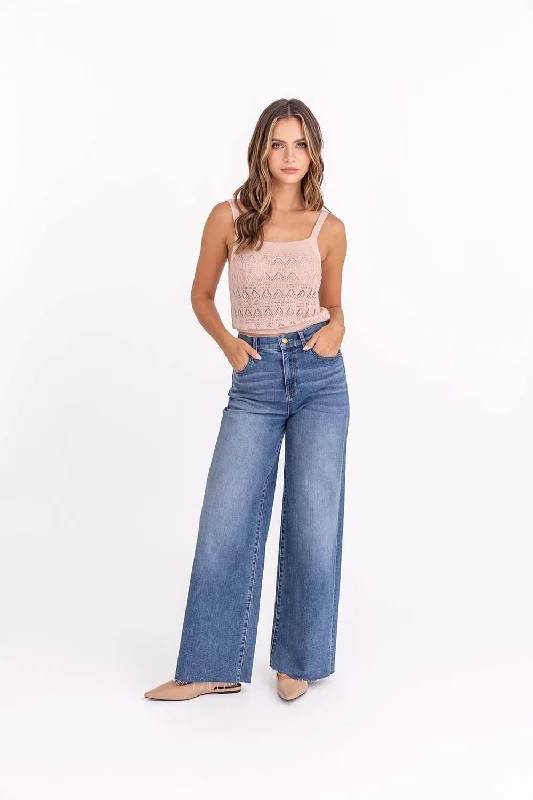 Hudson Wide Leg Jeans by Level 99 in Rainey Comfortable Jogger Style Jeans