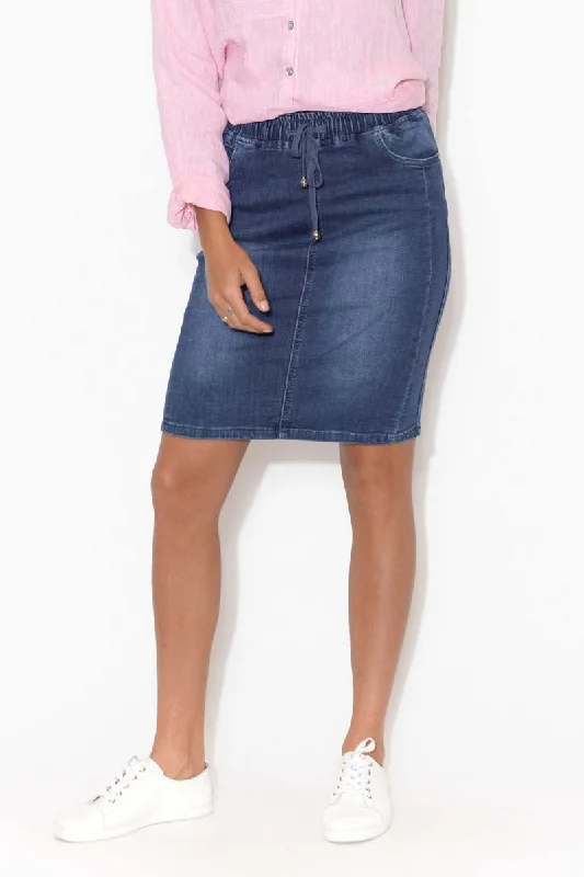 Lacy Blue Denim Stretch Skirt wool skirt thick