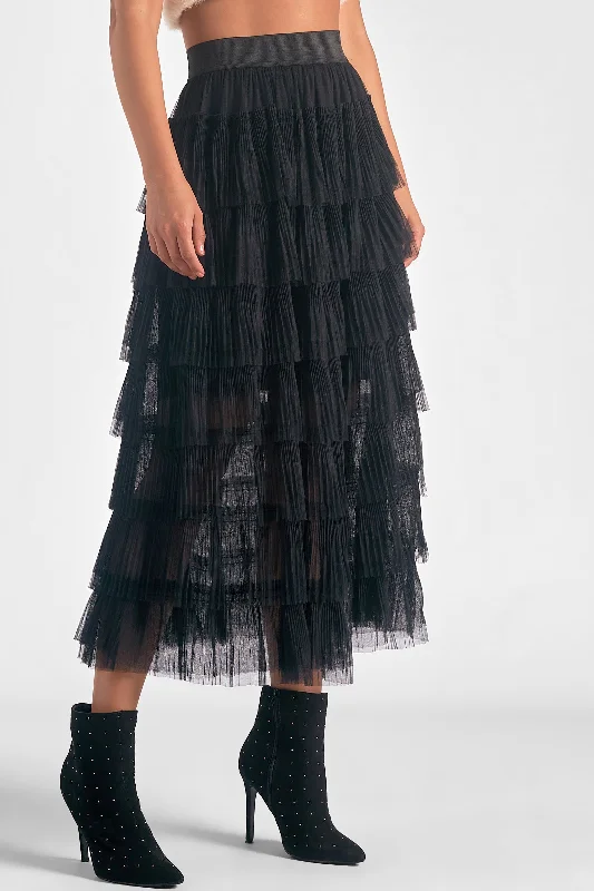 Layered Tulle Midi Skirt leather skirt refined