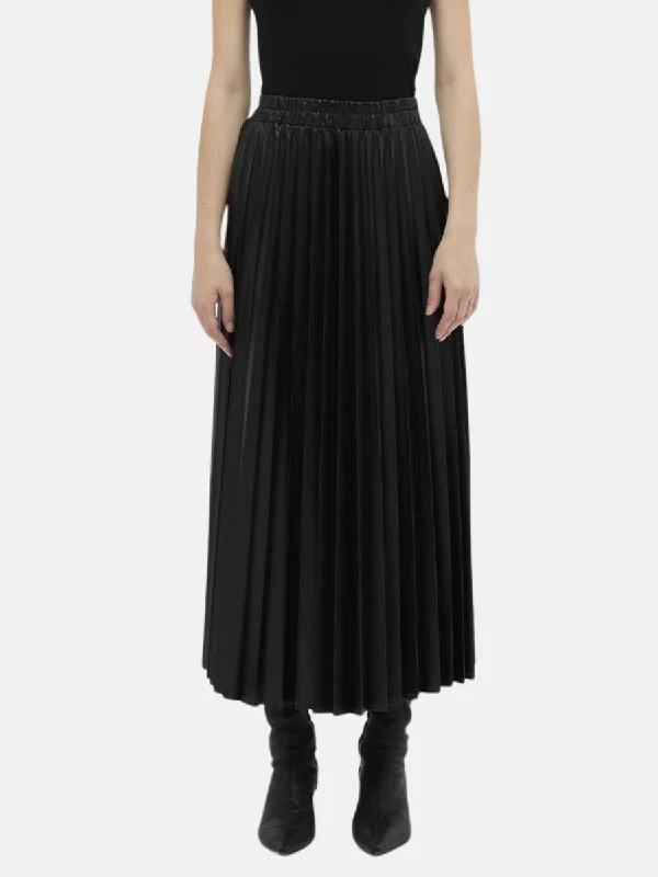 Leather Pleated Skirt Black linen skirt breathable