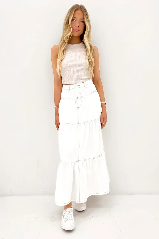 Leela Denim Midi Skirt White silk skirt smooth
