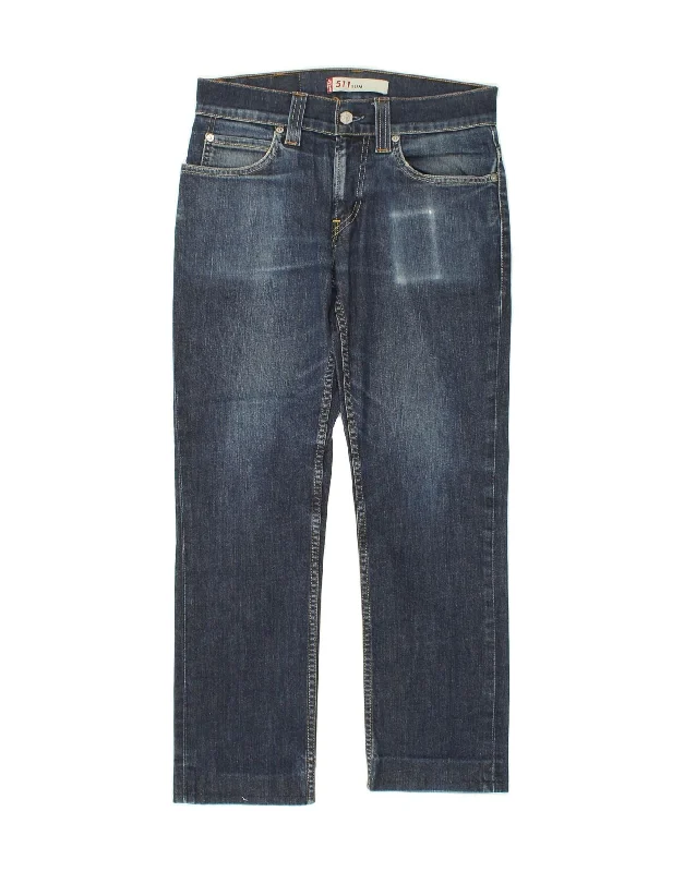 LEVI'S Womens 511 Slim Jeans W30 L26 Navy Blue Cotton Fashionable Frayed Hem Denim