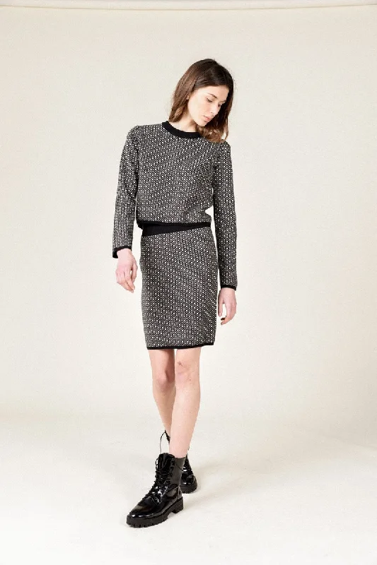Lili Sidonio B&W Print Knit Skirt wool skirt warm