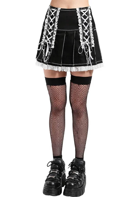 Lolita [Black/White] | PLEATED SKIRT* wool skirt sturdy