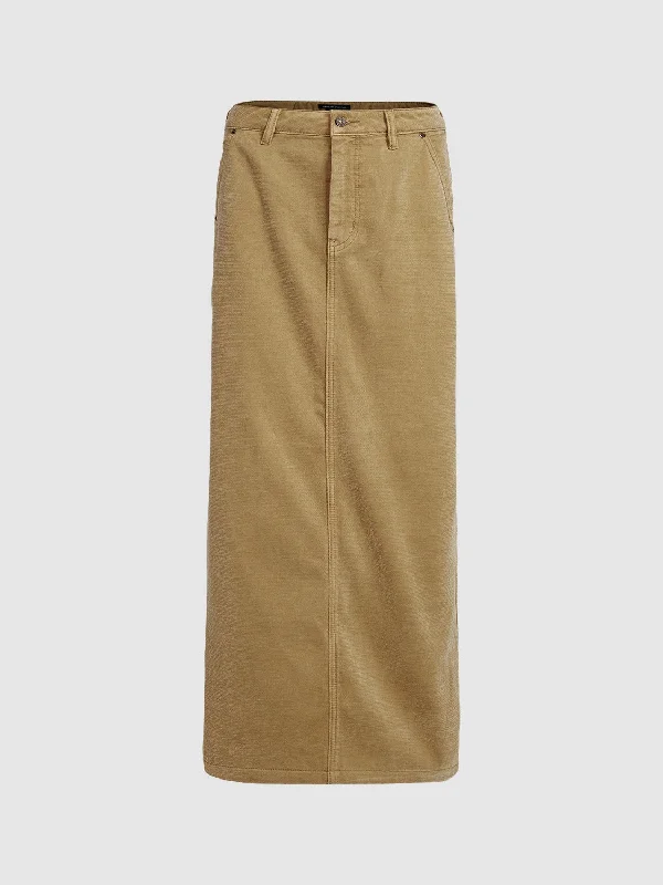 Long Leisure Denim Skirts ribbed skirt waist