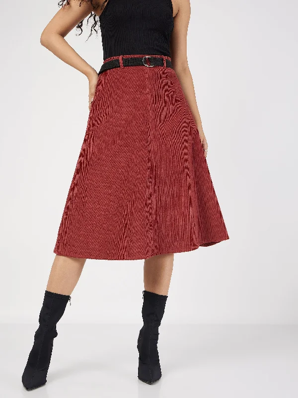 Lyush Women Rust Corduroy A-Line Midi Skirt silk skirt elegant